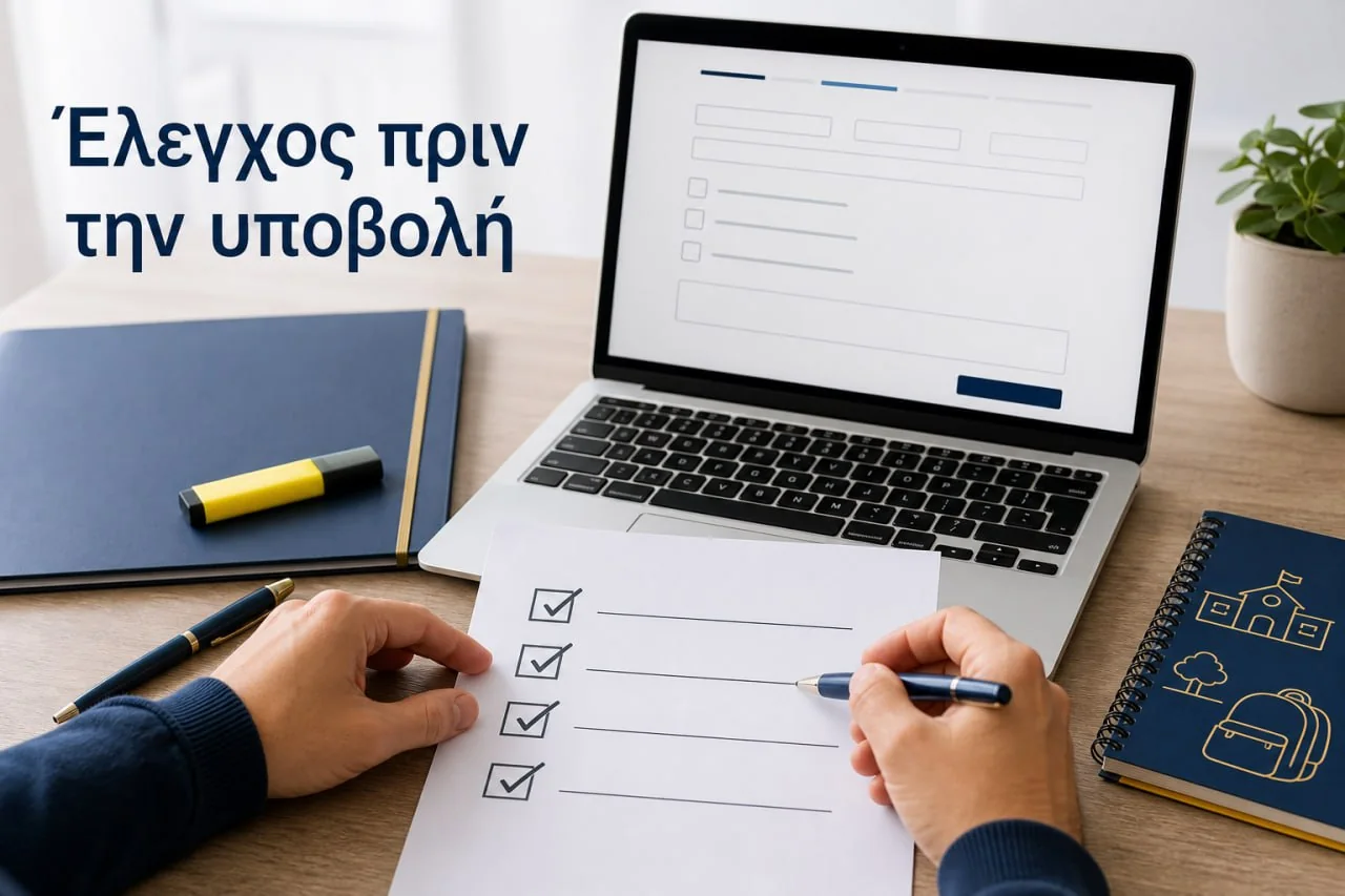 Έλεγχος πριν την οριστική υποβολή της αίτησης